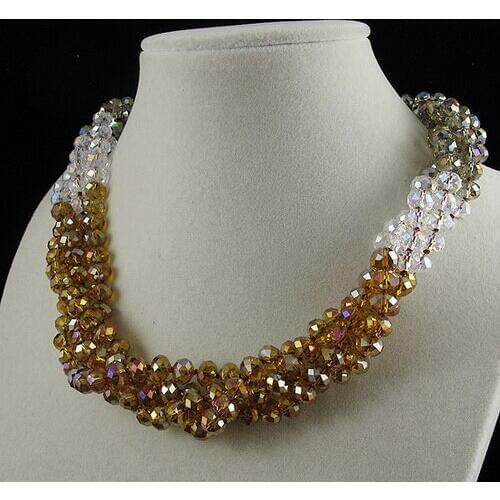 Newest Crystal Necklace White Gold Brown Color 6x8mm Crystal Beads Jewelry For Rows Magnet Clasp Fashion Ladys Jewelry
