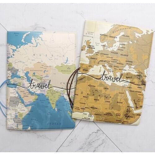 Creative World Map Passport Cover Wallet Bag Letter Men Women Pu Leather Id Address Holder Portable Boarding Travel Accessories