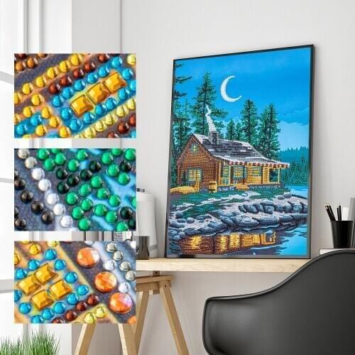 Lake House Scenery Partial Drill Special Shaped Diamond Painting Diamond Embroidery Rhinestone Cross Stitch Kits Art Paintings