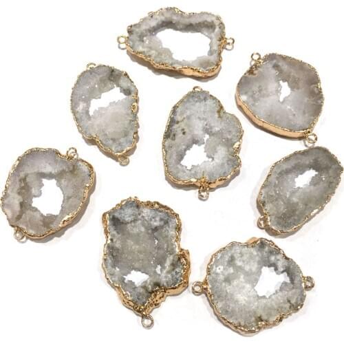 Natural stone crystal pendant irregular shape Double hole connector for Jewelry Making DIY Necklace Accessories Size 30X45mm