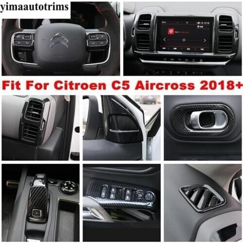 Gear Shift Head Knob / Steering Wheel / Handle Bowl Panel Carbon Fiber Look Cover Trim Fit For Citroen C5 Aircross 2018 - 2021