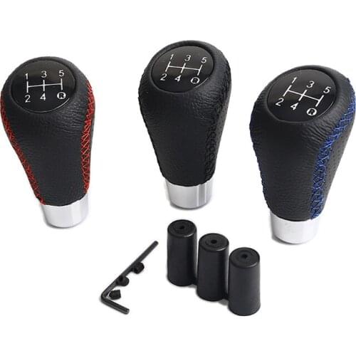 5 Speed Leather Red blue black Stitching Universal Car Manual Gear Shift Knob