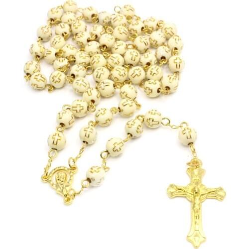 Handmade Round Cross Bead Crucifix Rosary Religious Jesus Necklace Christian Men 425C