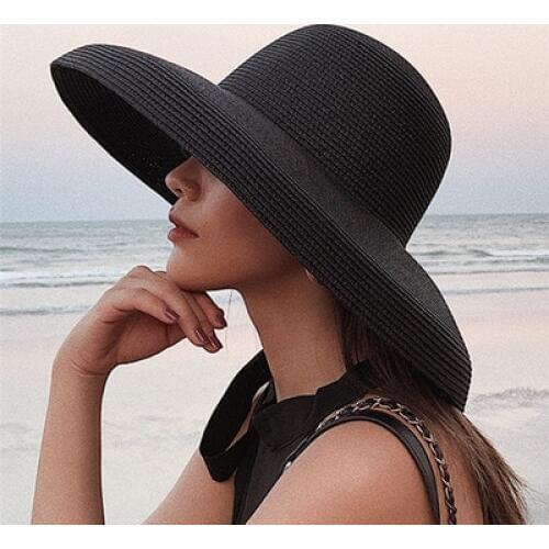 Hot summer lady pleated straw hat Women casual large brim floppy sun hat cap Holiday beach casquette gorros