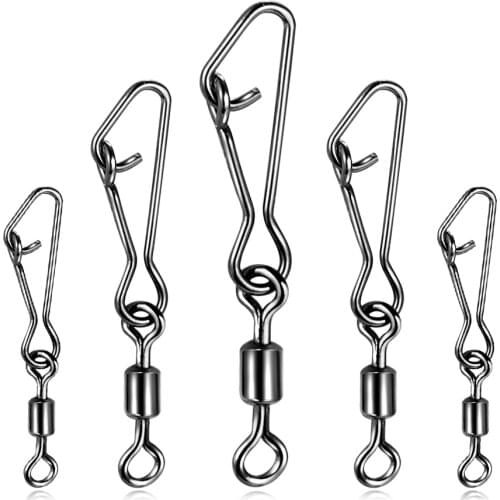 50pcs Stainless Steel Fishing Connector Fast Clip Lock Snap Swivel Solid Rings Safety Snaps Fishing Hook Tool Snap Pesca