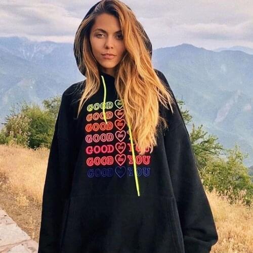 Good for You Letter Print Hoodies Plus Velvet Sweatshirt Men and Women Harajuku Fleece Hoodie Korean Style Hip Hop Streetwear