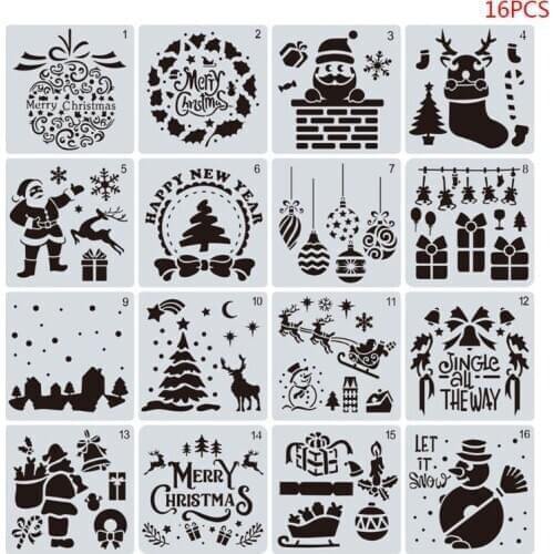 16Pcs/Set DIY Merry Christmas Drawing Stencil Templates Embossing Paper Painting