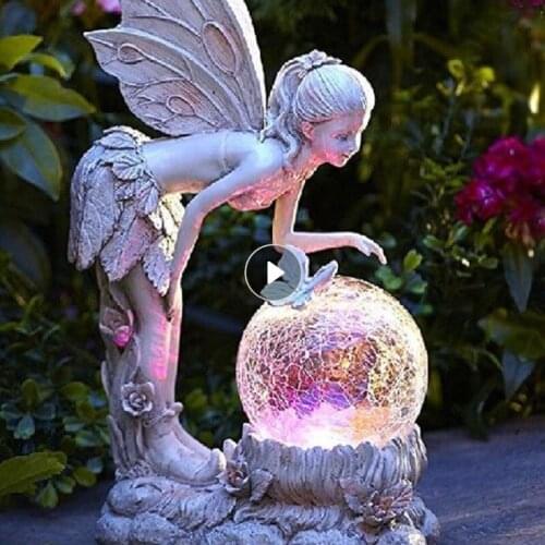 Outdoor Solar Lamp Fairy Girl Angel Figure Sculpture Luminous Crafts Ornaments LED Lamp Waterproof Garden Yard Landscape Lights