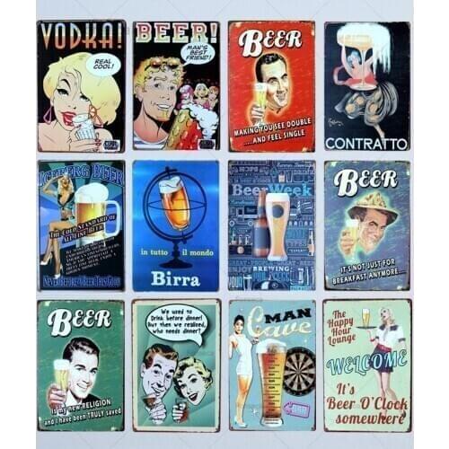 Beer week Cerveza Vintage Metal Tintin Signs vodka Retro Plaque Wall Bar Home Rtrestaurant Decor Cuadros 30X20CM A-5517