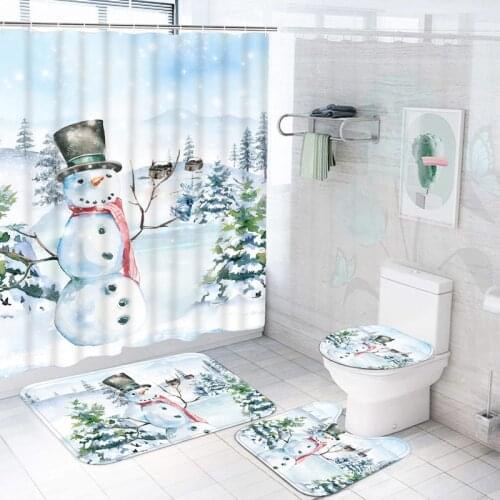 Cute 3D Snowman Custom Shower Curtain Waterproof Fabric Bathroom Curtain Set Home Decoration Bath Hanging Curtains with Hooks