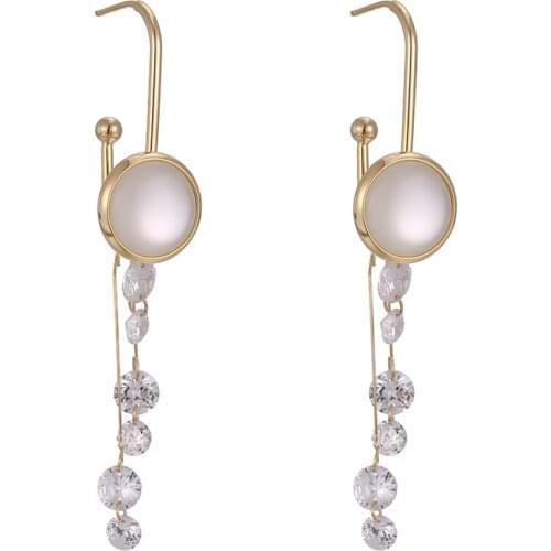 ONYSS 2021 Women Trend Stud Earrings Luxury Opal 3A Zircon Fashion Piercing Jewelry Long Drop Earrings