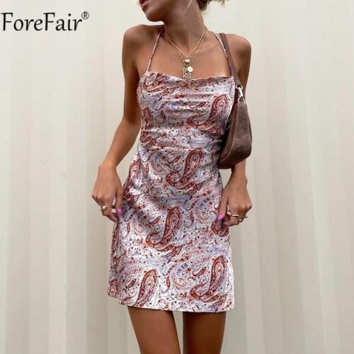 Forefair Summer 2021 Floral Print Backless Women Dress Bandage Halter Neck Sleeveless Mini Off Shoulder Sexy Dresses Party