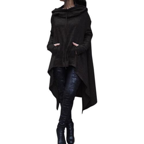 Winter Women Hooded Sweatshirts Cloak Cape Long Sleeve Pullovers Cotton Long Hoodie Loose Irregular Plus Size Hoodie