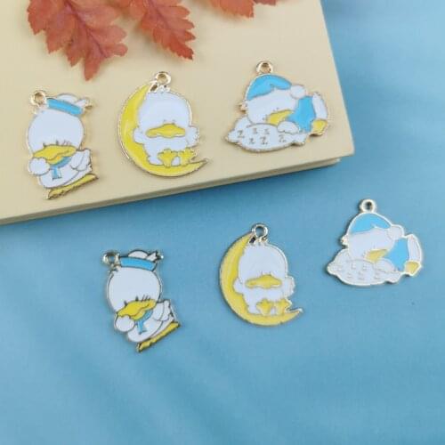 10pcs Enamel Moon Sleeping Duck Charm For Jewelry Making Cute Fashion Earring Pendant Bracelet Necklace Charms Diy Design