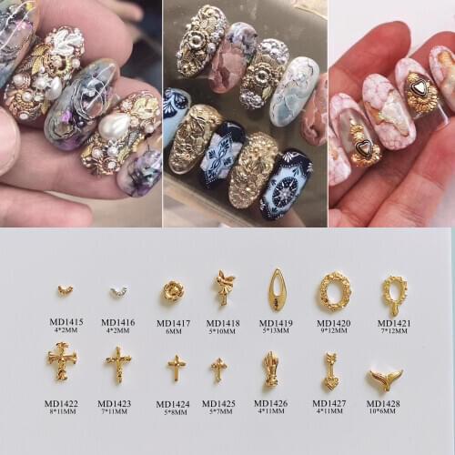 10pcs/bag Nail Art Metal 3D Charms Different Half-Circle Flower Cross Mirror Nail Art Decoration MD1415-1428