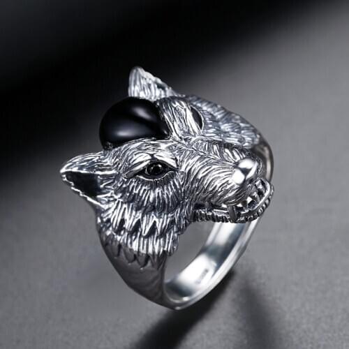 100%s925 silver domineering Thai silver wolf head ring