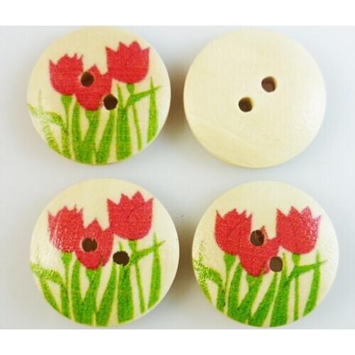 100PCS 18MM Rose painting wooden buttons sewing clothes boots coat accessories MCB-255