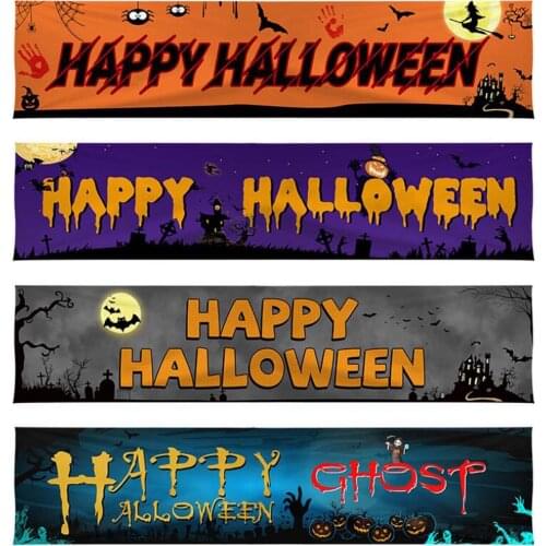 200x45cm Latest Happy Halloween Bloody Bat Pumpkin Ghost Print Party Backdrop Hanging Banner Halloween Decor Horror House