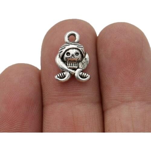 30pcs Tibetan Silver Plated Skull Charm Pendants for Jewelry Making Bracelet DIY Accessories 15x10mm
