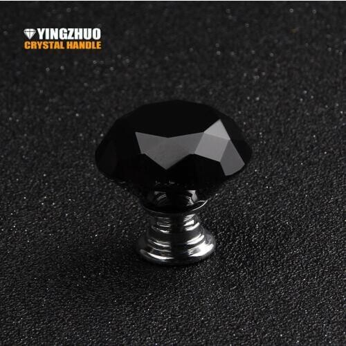 5pcs Free Shipping 30mm Black And Elegant Luxury K9 Crystal Glass Furniture Handle Kitchen Cabinet Drawer Dresser Pulls Knob