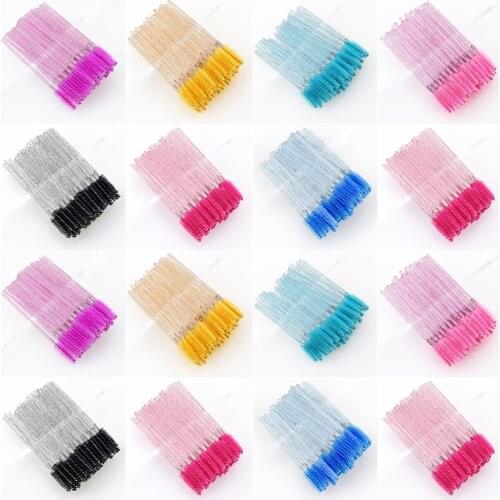 Good Quality Disposable 50 Pcs/Pack Crystal Eyelash Makeup Brush Diamond Handle Mascara Wands Eyelash Extension Tool New Hotting