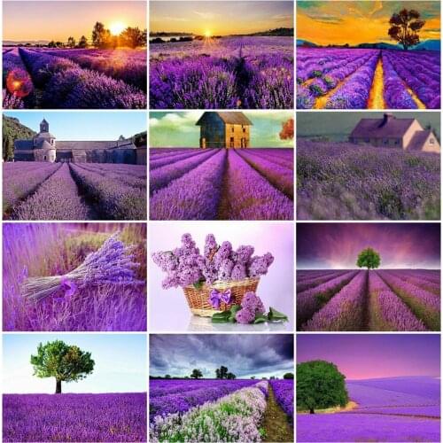 5D DIY Round Full Diamond Painting Lavender Bead Embroidery Diamond Mosaic Full Square Drill Landscape Cross Stitch Wall Art