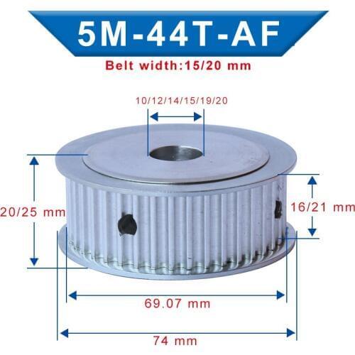 5M-44T Pulley Inner Bore 10/12/14/15/19/20 mm Aluminum pulley wheel Slot Width 16/21 mm Fit For Width 15/20mm 5M-Timing Belt