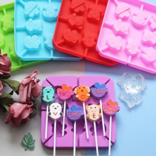 8 Even LOVE Dog zhu xiong Silica Gel Lollipop Mold Chocolate Mold with 20 Bang Bang XG269