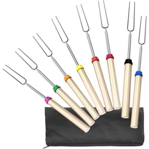 8 PCS/lot Barbecue Fork Marshmallow Roasting Sticks 8 pcs Hanging Telescoping Smores Skewers 32 Inch BBQ Forks Campfire Tools