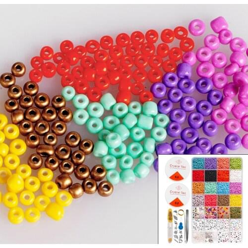 8407Pcs Glass Seed Beads Alphabet Letter Beads Split Ring Beading Cord Charm Set DIY Bracelet Jewelry Making Kit