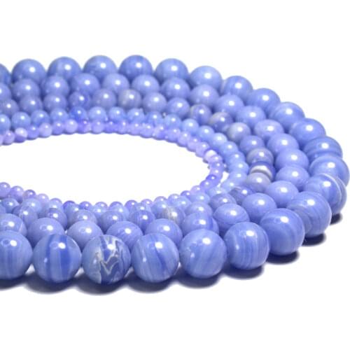 Synthetic Stripe Blue Chalcedony Round Stone Beads For Jewelry Making Diy Bracelet Necklace 15'' Handmade Material 4/6/8/10/12MM