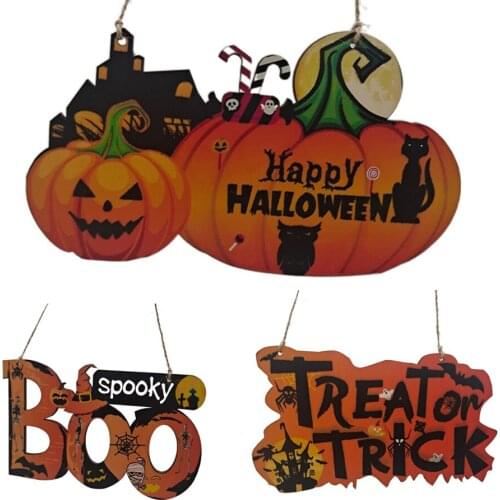 Halloween Wooden Ornaments Pumpkin Ghost Trick Or Treat Pendants Halloween Party Decoration For Home Door Hanging Signs Plaque