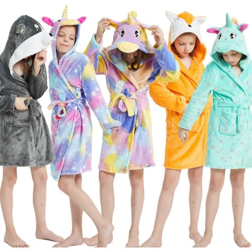3-11 Years Baby Childrens Bathrobe for Girls Unicorn Pajamas Kids Robes Winter Pyjamas Warm Soft Girl Bathrobe Hoodie Birthday