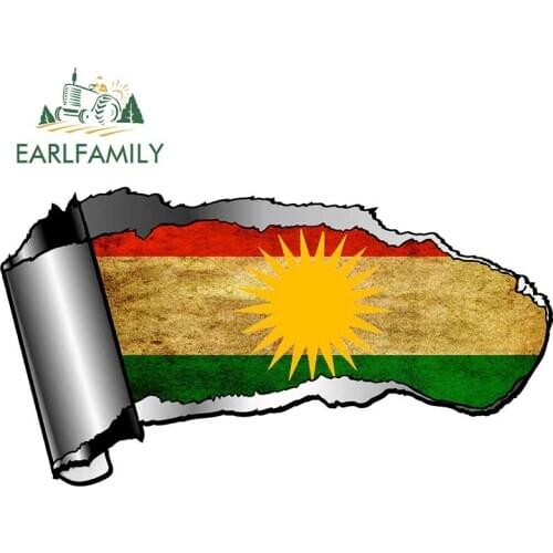 EARLFAMILY 13cm x 5.8cm 3D Ripped Open Gash Torn Metal Design With Kurdistan National Flag Motif External Vinyl Car Sticker