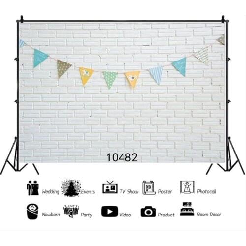 Hanging Flag White Brick Wall Theme Childrens Birthday Photography Background Photo Studio Scene Props Decoration Wallpaper
