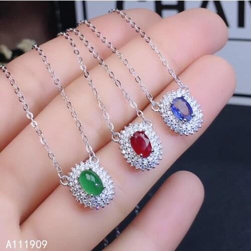KJJEAXCMY boutique jewelry 925 sterling silver inlaid Natural Ruby Sapphire Emerald Female necklace support detection fine