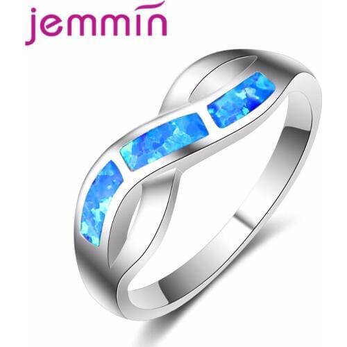 Top Grade Fine Blue Opals Solid 925 Sterling Silver Silver Color Rings Women/Men Anniversary Best Gift Jewelry Cross Vintage