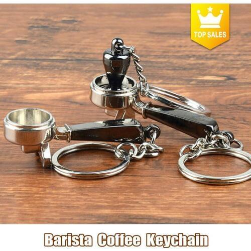 Creative Barista Coffee Tamper Keychain Coffee Machine Handle Moka Pitcher Keyring Portable Coffeeware Espresso Accessories Gift