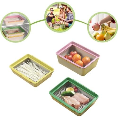2pcs/set Kitchen Food Preservation Tray Retain Freshes Fruit Containers with Lid Double Lock Fridge Organizer Trays Decorative