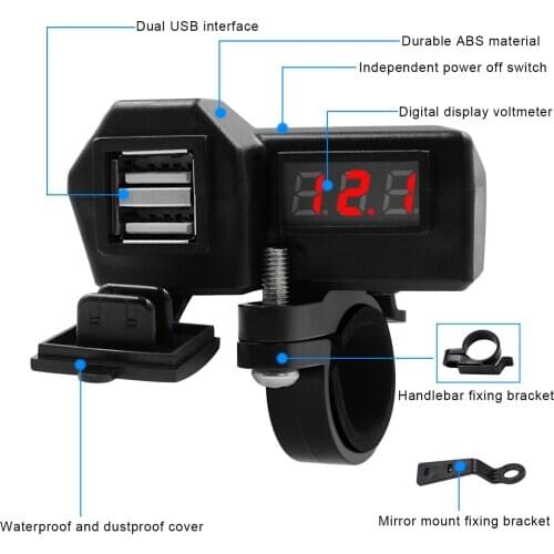Motorcycle Multifunctional Dual USB Mobile Phone Charger Adapter with Voltmeter Motorcycle Mobile Phone Charger