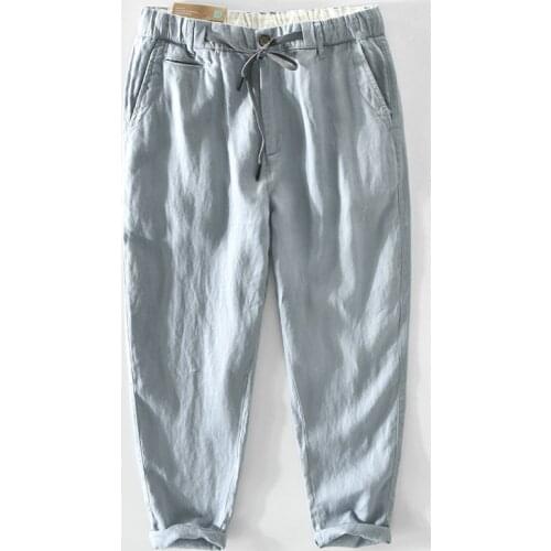 Z354 High Quality Linen Pants For Men Solid Color Japan Style Fresh Retro All-Match Mid-Rise Thin Breathable Youth Male Trousers