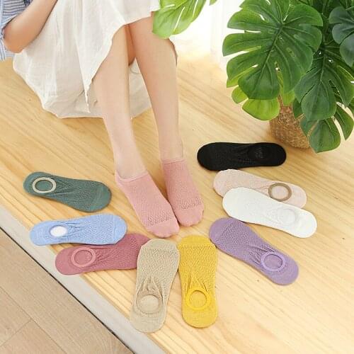 Instime 5 Pairs/Lot Invisible Boat Socks Thin Shallow Breathable Summer Ankle Silicone Non-slip Invisible Solid Mesh Short Sock