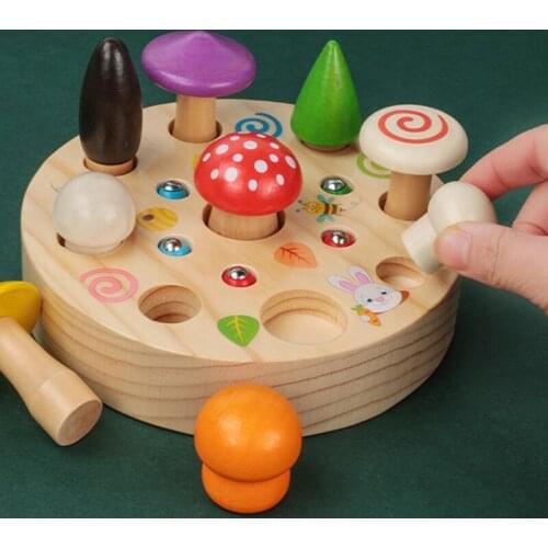 NEW Kids Wooden Toys 3D Puzzle Early Childhood Educational Catch Worm Game Shape Cognitive Magnetic Fishing Toys Gifts Children