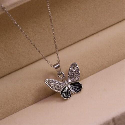 Korean Style Silver Color Crystal Butterfly Necklace Glamour Lady Party Clavicle Chain Necklace Fashion Womens Jewelry