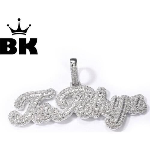 HIP HOP Custom Square Zirconium Letters Combination Words Name Two Colors Necklace Full Iced Cubic Zirconia Jewelry