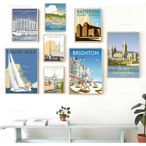 British Tourist Attraction Landscape Canvas Poster Nordic Decoration Home Art Paitning Cartoon City Scenery Wall Pictures