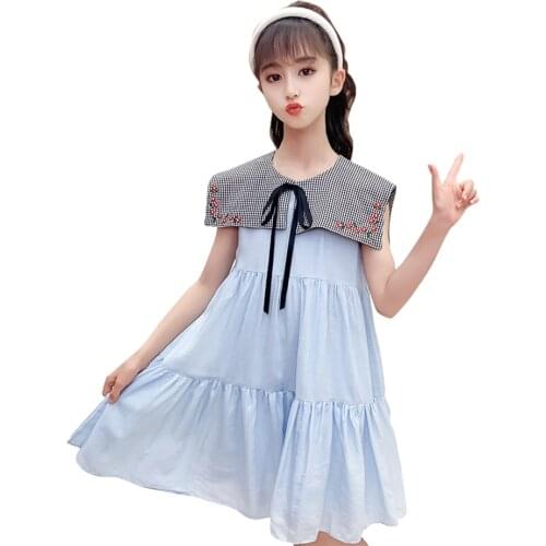 Dress Girl Plaid Pattern Girls Denim Dresses Embroidery Children Party Dress Patchwork Summer Costumes For Girls