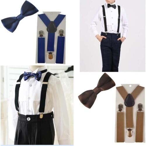 2pcs Suspenders Elastic Children Necktie Boys Adjustable Braces Kids Bow Tie Set Y Back Bowties Bowties Belts Bowknot