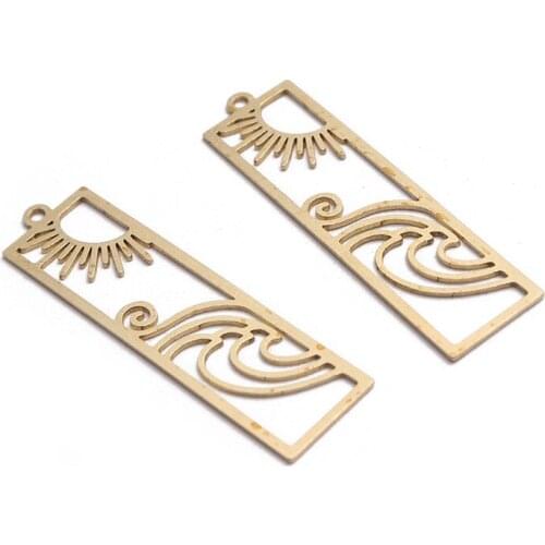 6pcs Raw Brass 41x10mm Rectangle Hollow Charms Sun Cloud Charm Pendant For DIY Jewelry Findings Making Supplies Wholesale