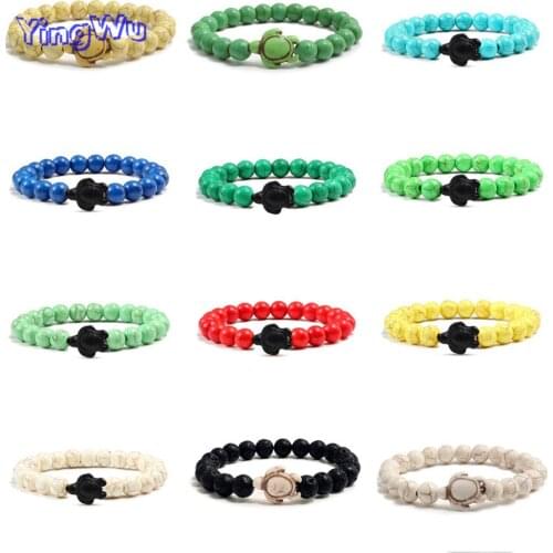 Simple Mini Tortoise Bracelets For Couple Supernatural Color Turquoises Beads Matte Black Stone Hand Chains Wristband Bangle Men